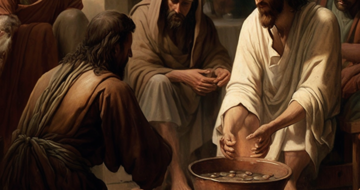 Jesus washing the feet of his disciples.